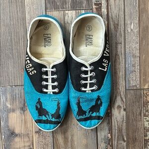 Easy USA hand painted Black and Blue Women's Athletic Shoes
